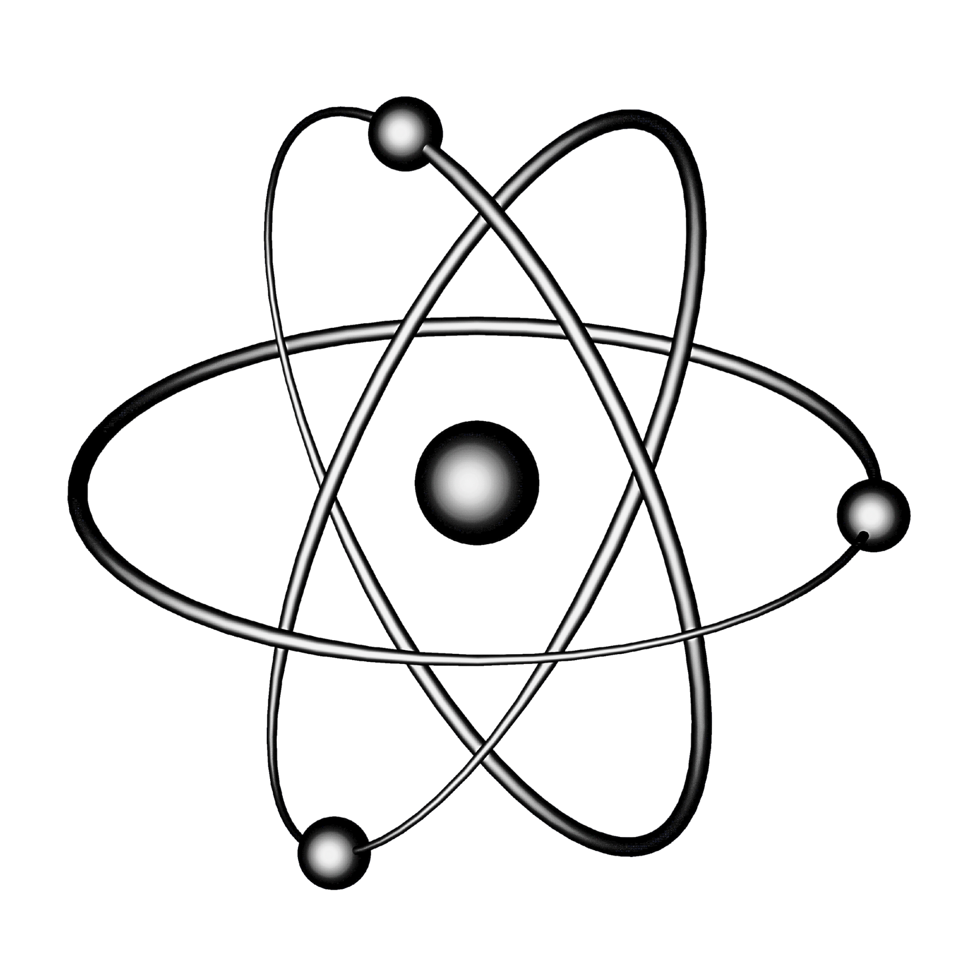 Symbol für Quanten-Technologie – stilisiertes Atom-Modell in Silber als Sinnbild für energetische Balance und Zellgesundheit